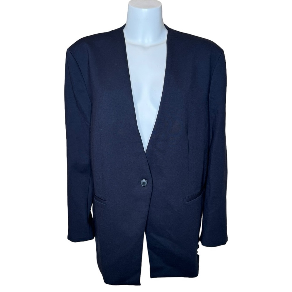 Spanx The Perfect Oversized Collarless Blazer 1X Navy Blue 20384R